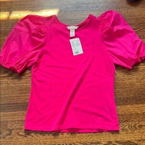 H&M Bright Pink Puff Sleeve Blouse